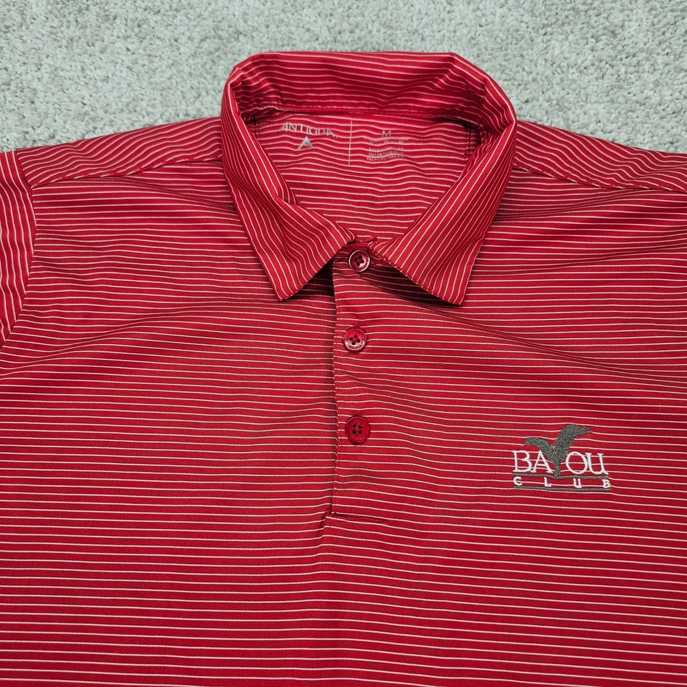 Antigua Bayou Club Mens Medium Red Striped‎ Short Sleeve Golf Polo Shirt
